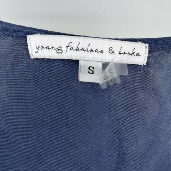 Young Fabulous & Broke Blouse Blue Silky Balloon Sleeve V Neck Womens Size S Top - Picture 7 of 9